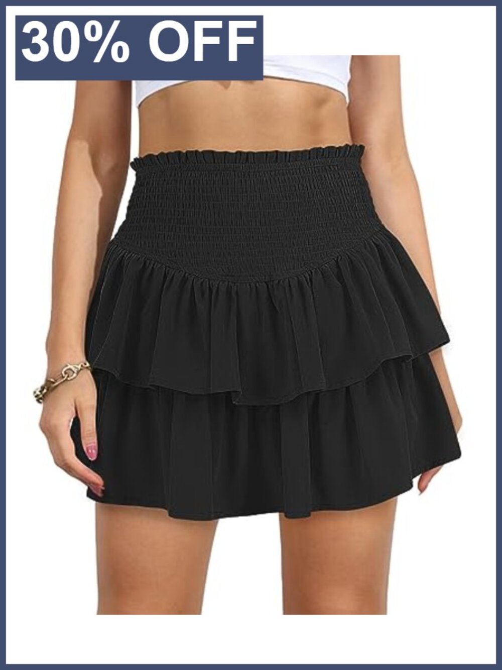 High Waist Ruffle Mini Skirt with Shorts Underneath Tiered Skort